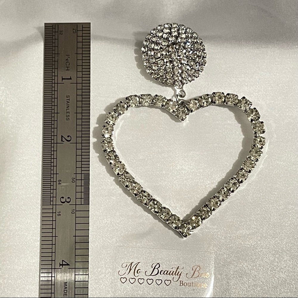 Large Rhinestone Heart Earrings - Picture 3 of 6